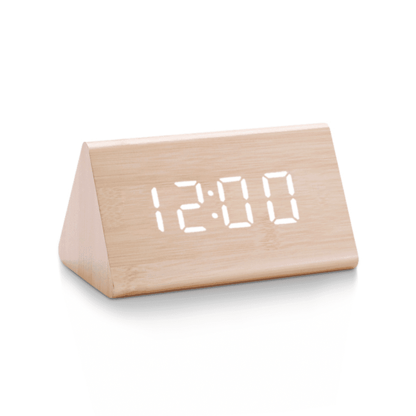 Réveil en Bois Numérique LED et USB Blanc