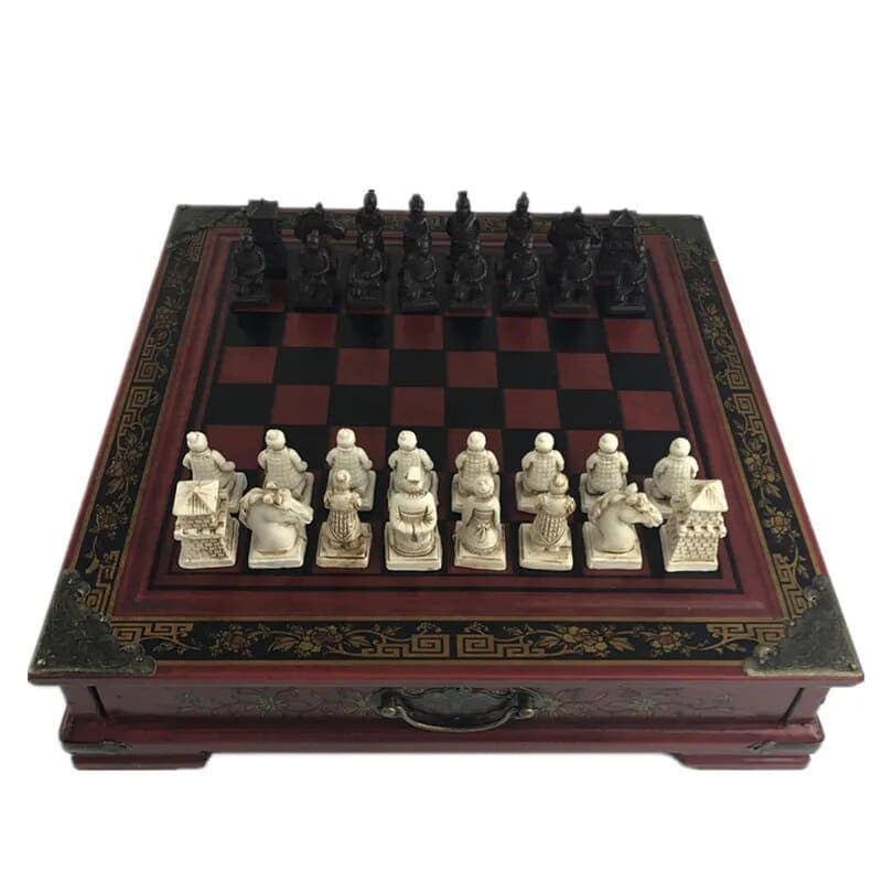 Jeu d'Echec en Bois et Résine de Style Rétro