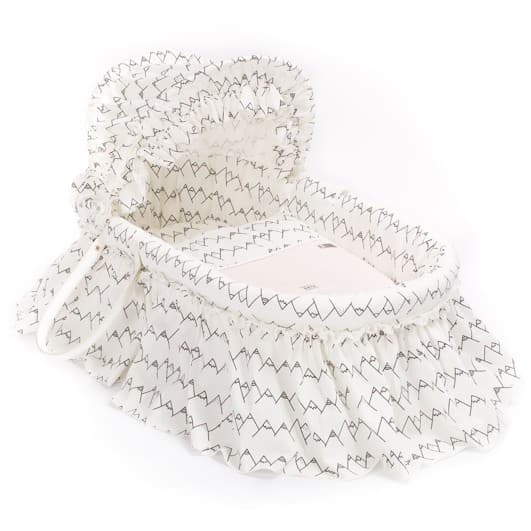 Couffin bébé Osier Blanc Broderie Lama Rose - Collection Lamamour Rose Habillage Tissus De Couffin Seul