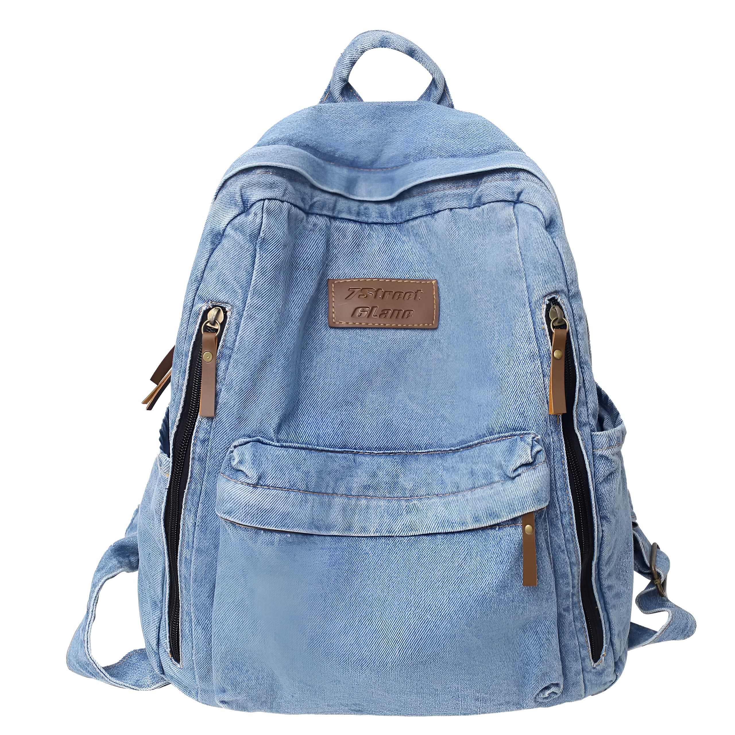 Denim Rugzak met Simili Leren Details (Kleur: Donkerblauw)