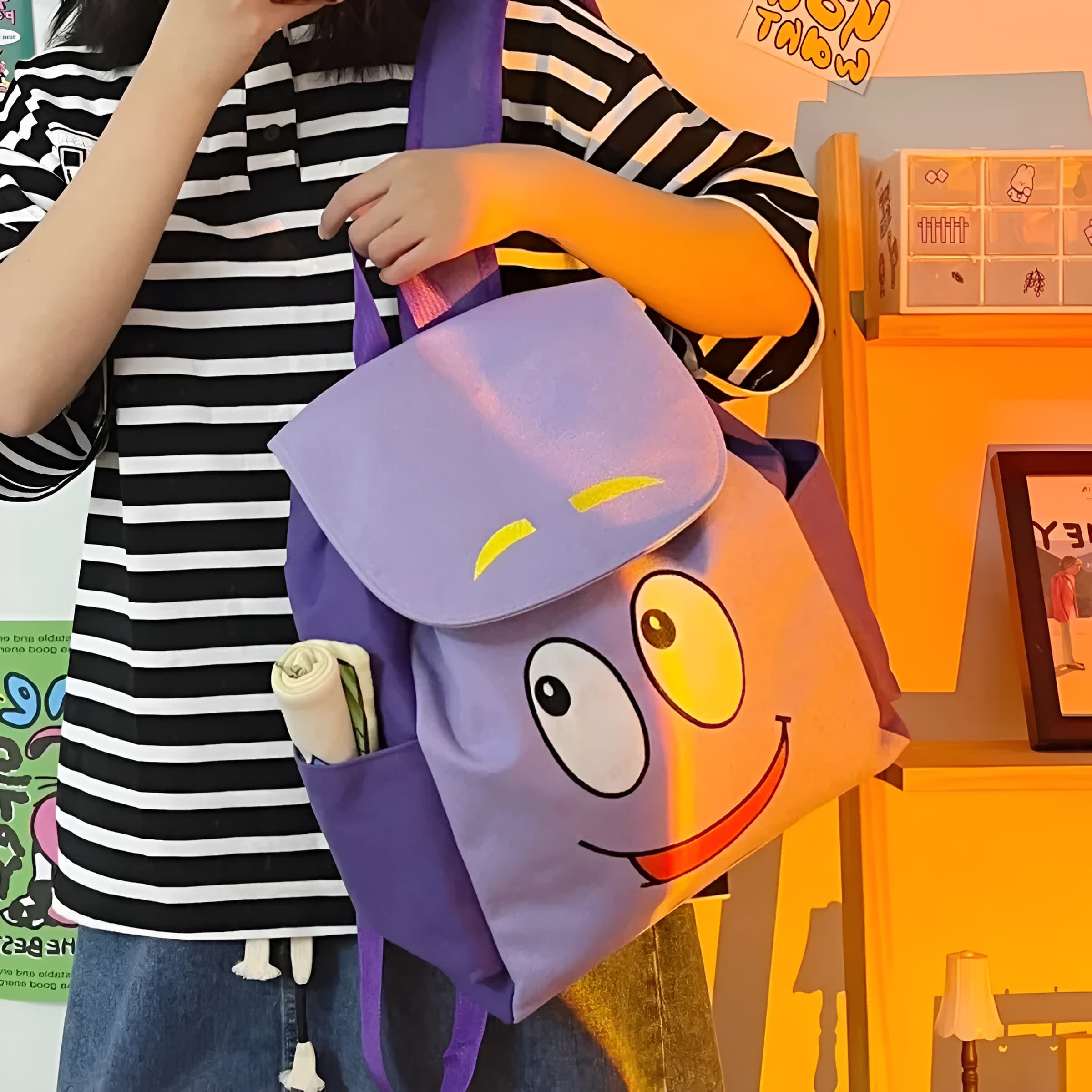 Paarse rugzak voor kinderen Dora stijl (Stijl: Groot)