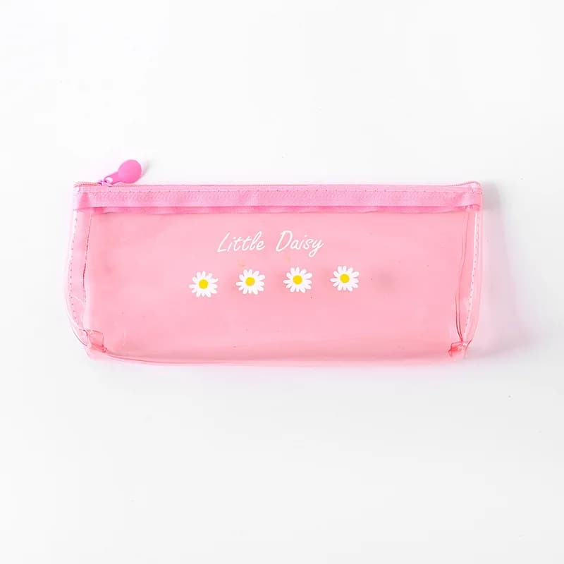Roze Kawaii Etui met Margrietjes