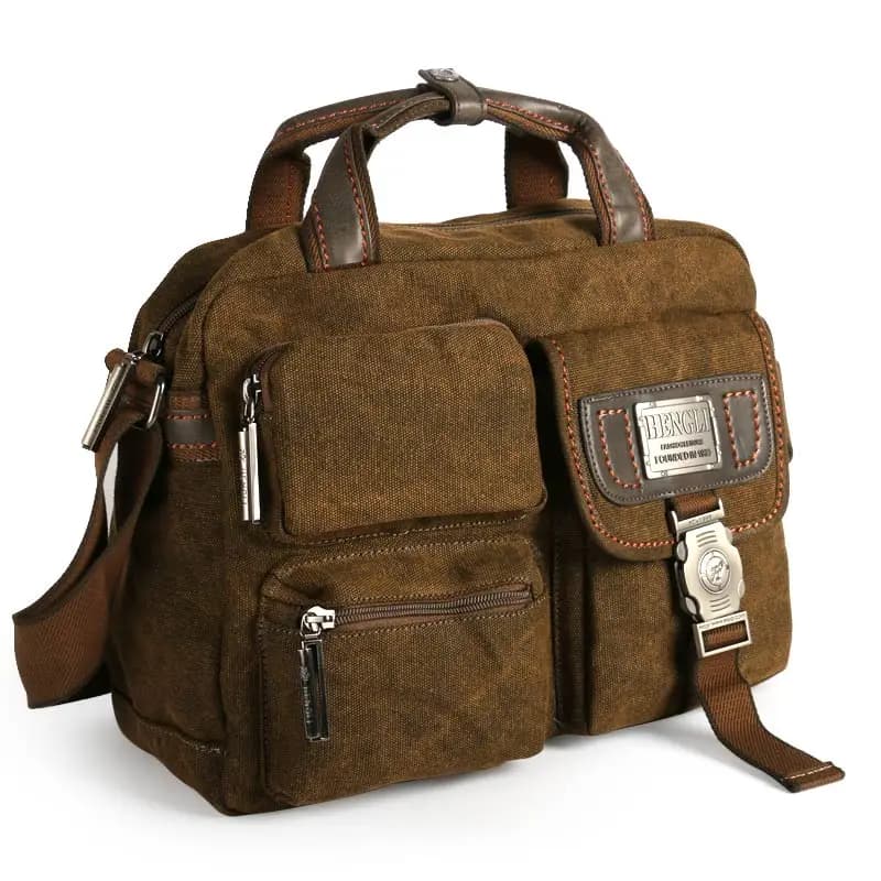 Bruine Vintage Schoudertas met Ritsvakken