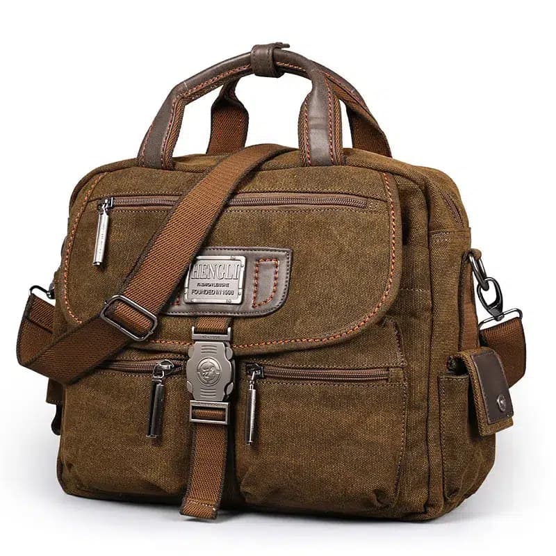 Bruin canvas schoudertas met metalen details (Model: Bruin)
