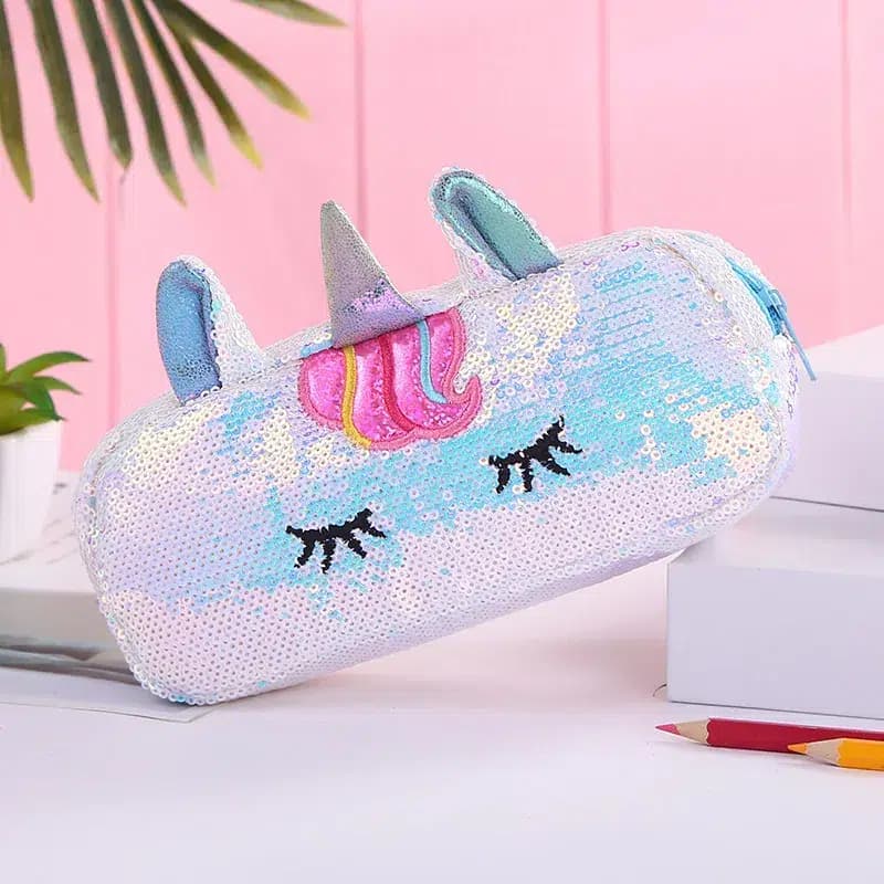 Kawaii Etui Licorne Blauw Met Glitters