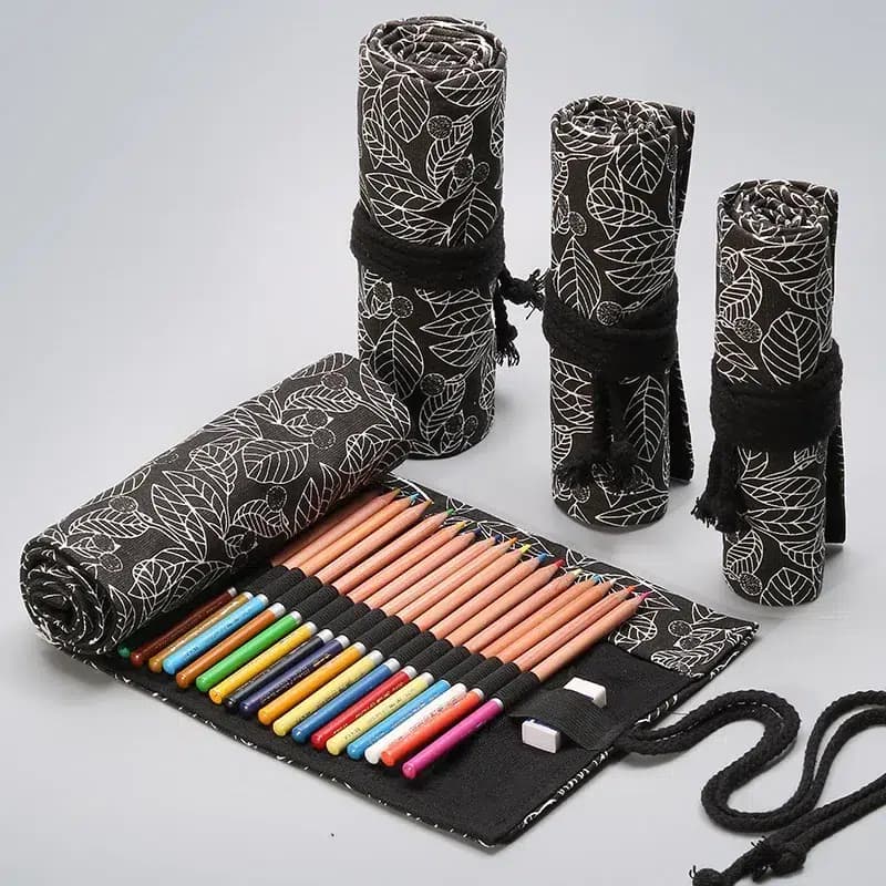 Zwart Etui met Witte Bladeren Design