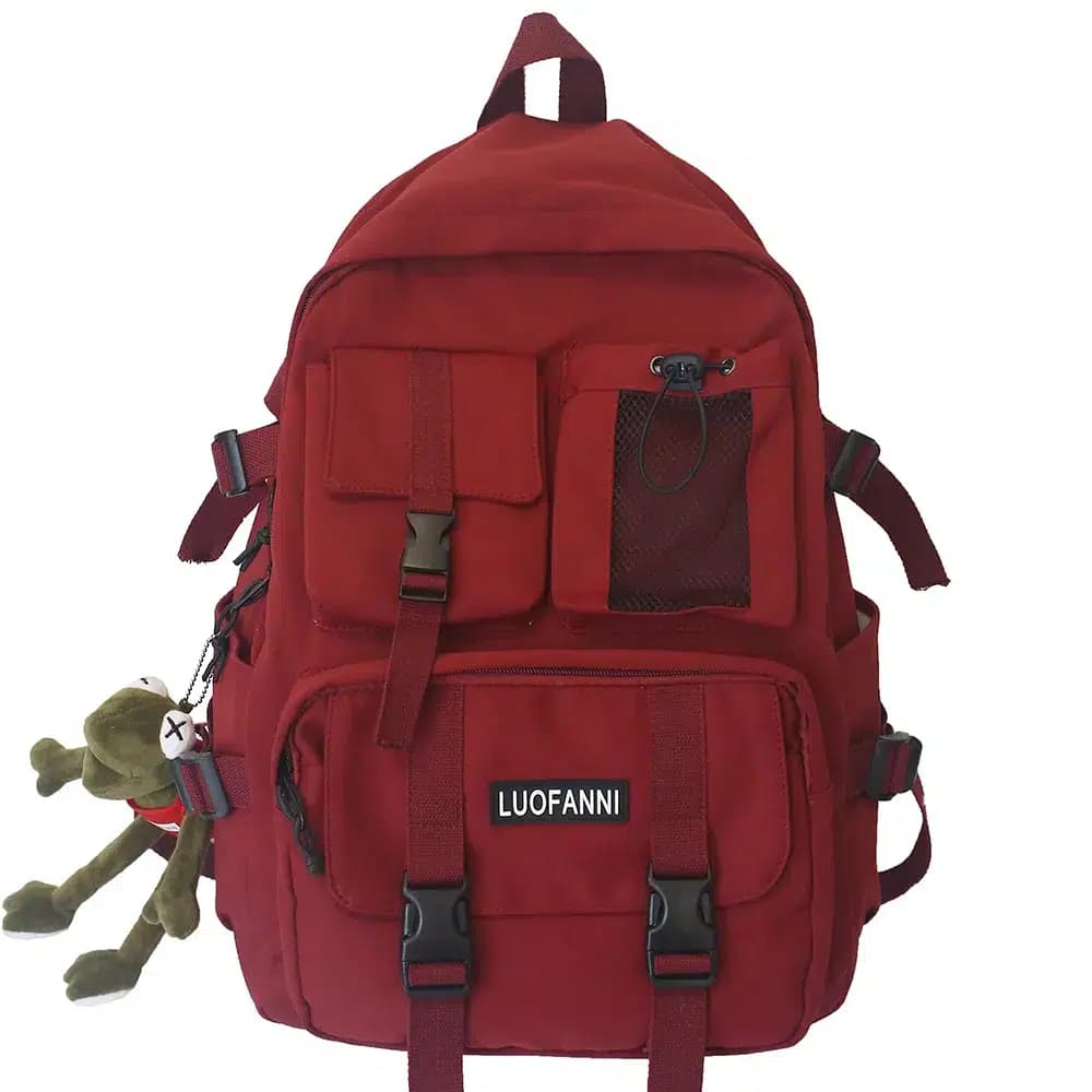 Stevige Rugzak met Meerdere Vakken en Sleutelhanger (Model: Rood)