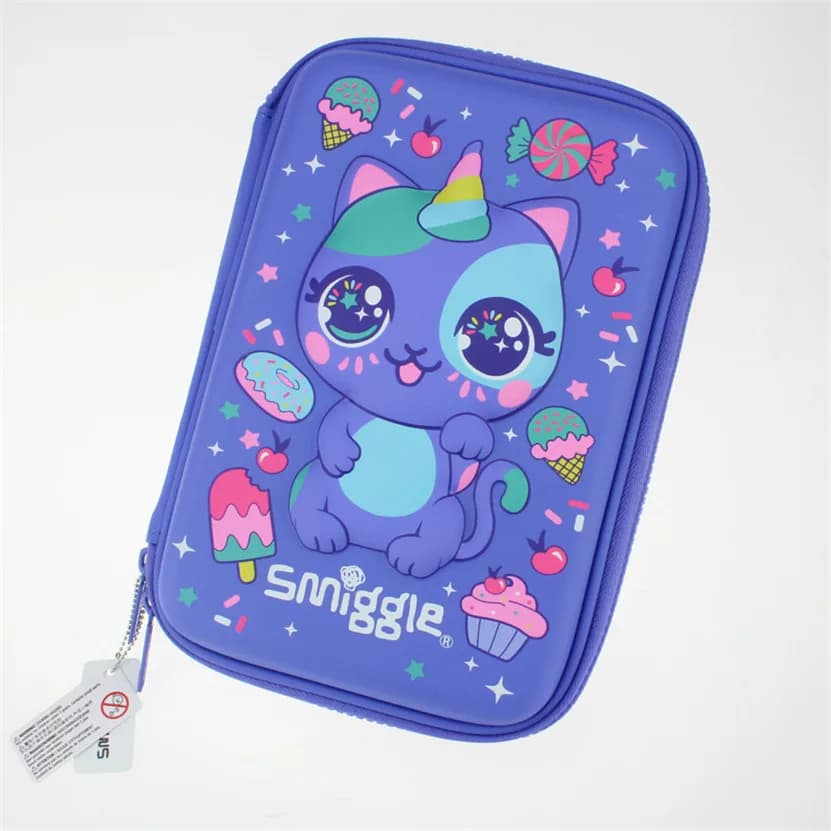 Kawaii Pennenetui Paars Met Blauwe Kat