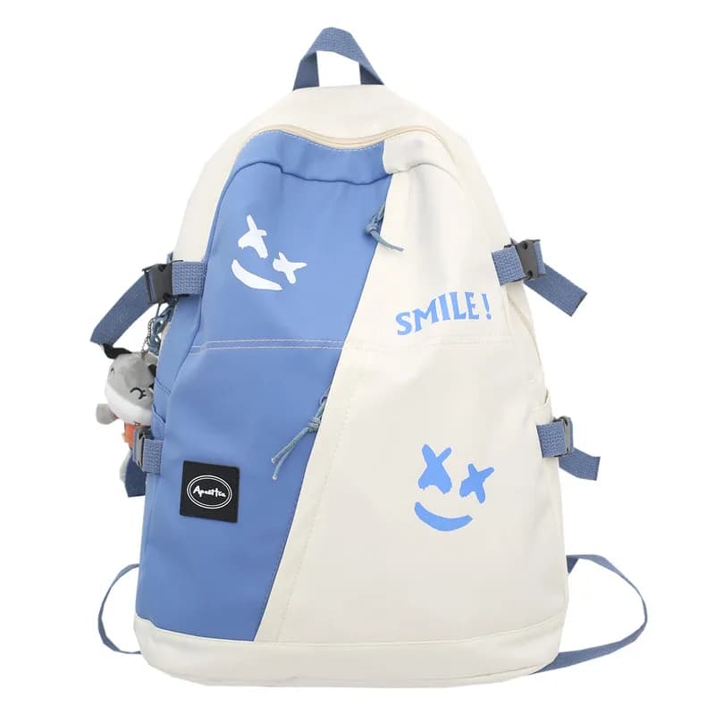 Rugzak met lachend gezicht en sleutelhanger (Model: Blauw)