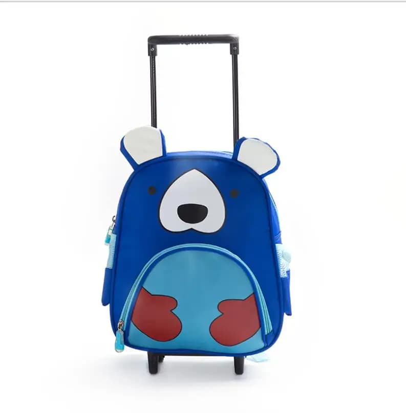 Blauwe Kinder Trolley Rugzak met Beerontwerp (Grootte: 37x28x14cm)