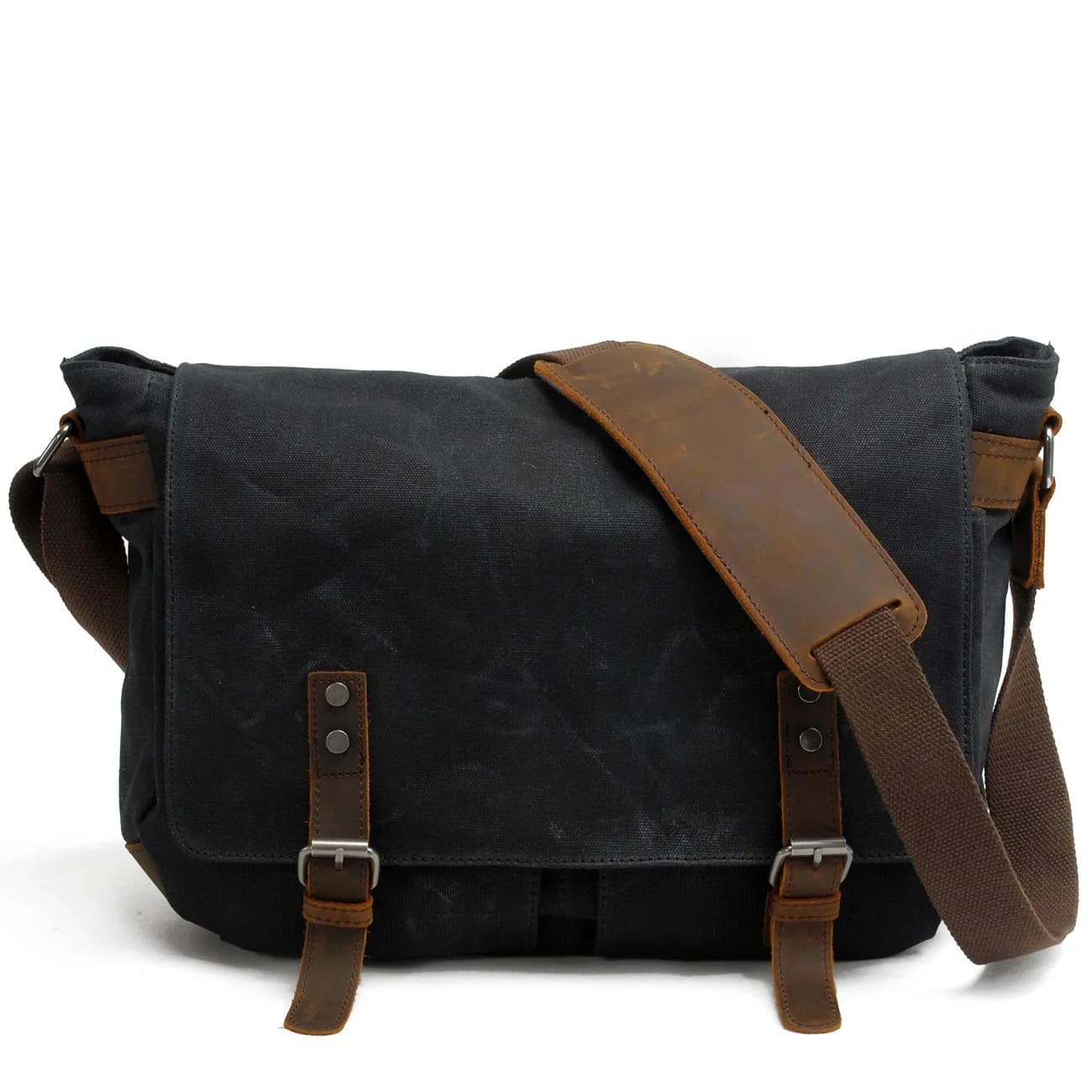 Kaki Schoudertas met Bruine Leren Details (Kleur: Zwart)