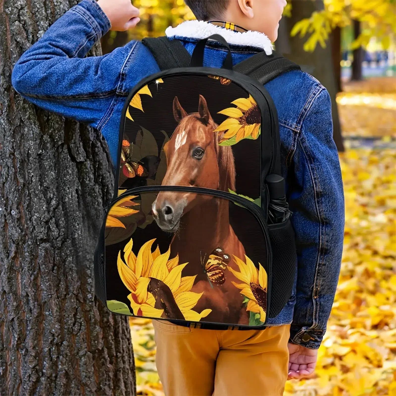 Kinderrugzak Paard Bruin Met Zonnebloemen