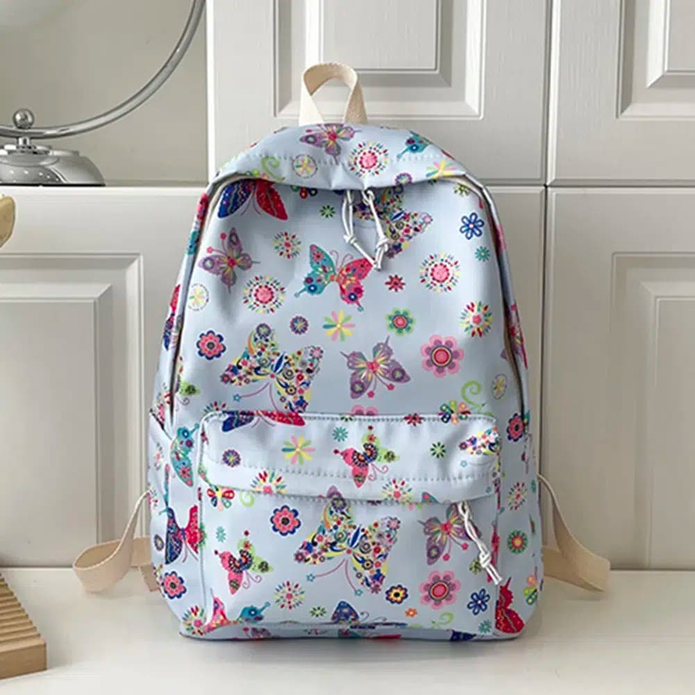 Kinder Rugzak met Vlinders en Bloemen (Model: Blauw)