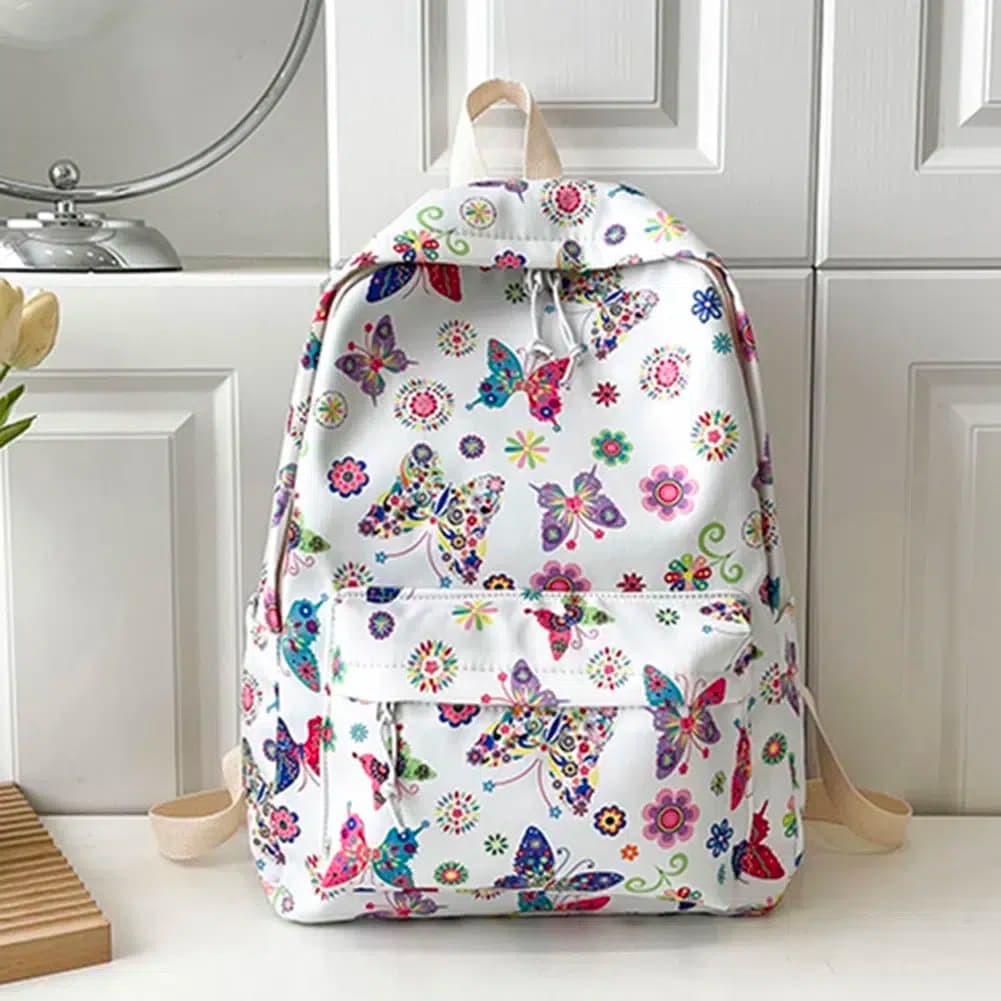 Kinder Rugzak met Vlinders en Bloemen (Model: Wit)