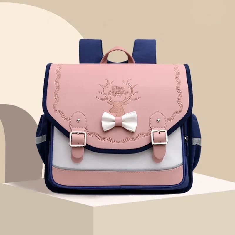 Roze Schooltas met Rendier en Strikje