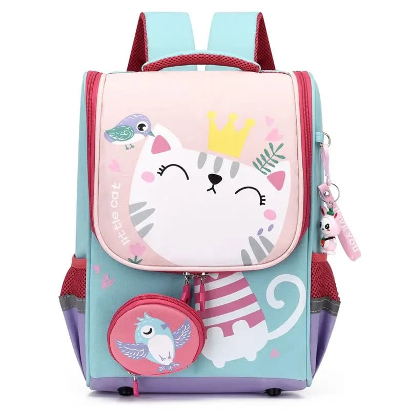 Kawaii rugzak met kat en kroon roze (Model: Blauw)