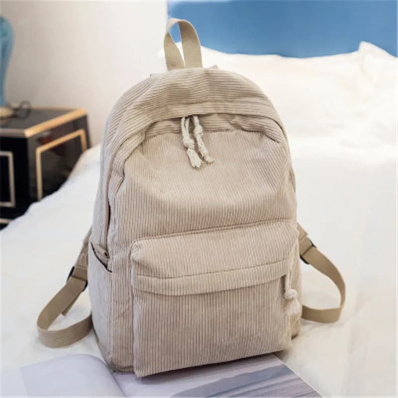 Rugzak van Ribfluweel met Grote Vak. (Model: Beige)