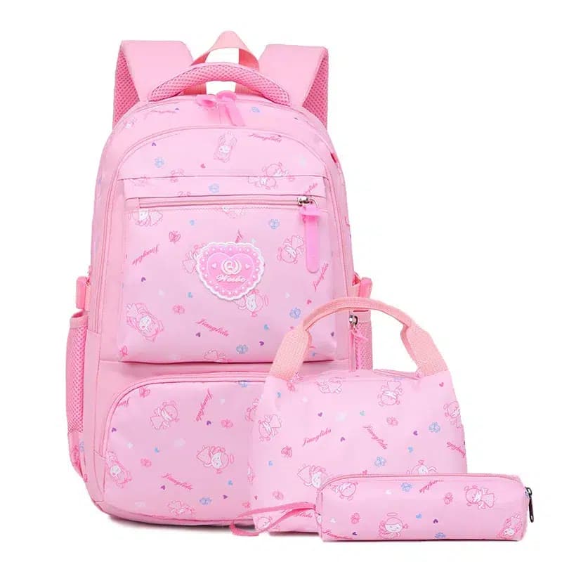 Roze Schoolset met Bloemen en Hart Badge (Kleur: Roze)