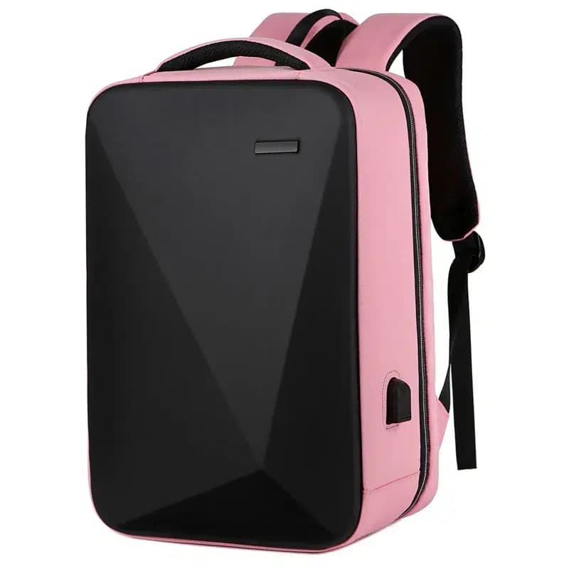 Zwart Mat Rugzak met Geometrisch Design (Kleur: Roze)