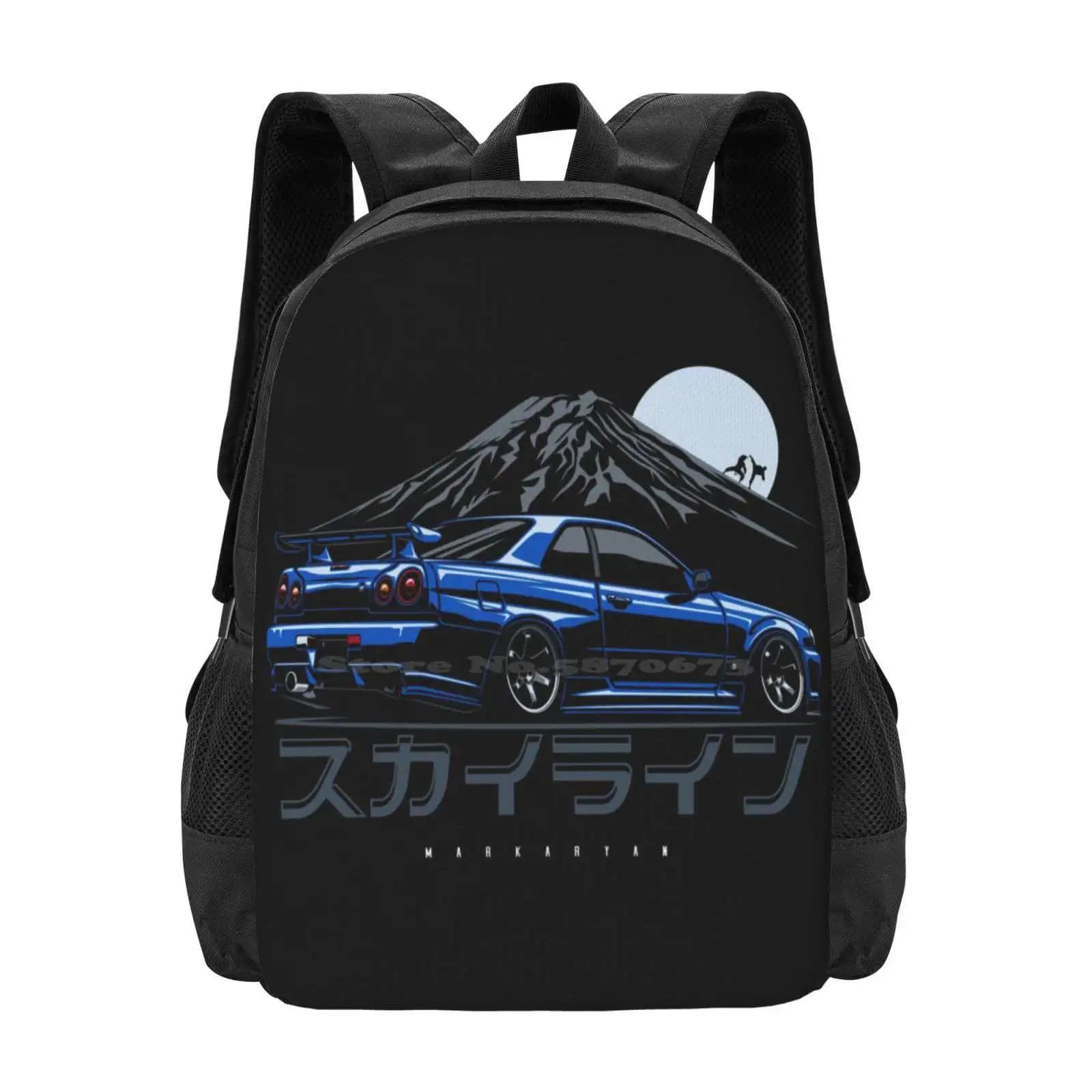 Zwarte Rugzak met Blauwe Sportauto Design