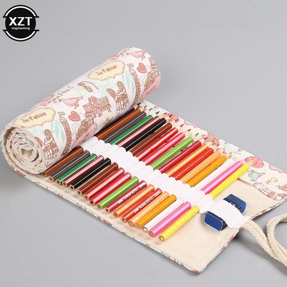 Parijs geïnspireerde oprolbare etui voor kleurpotloden (Grootte: 23x20cm)