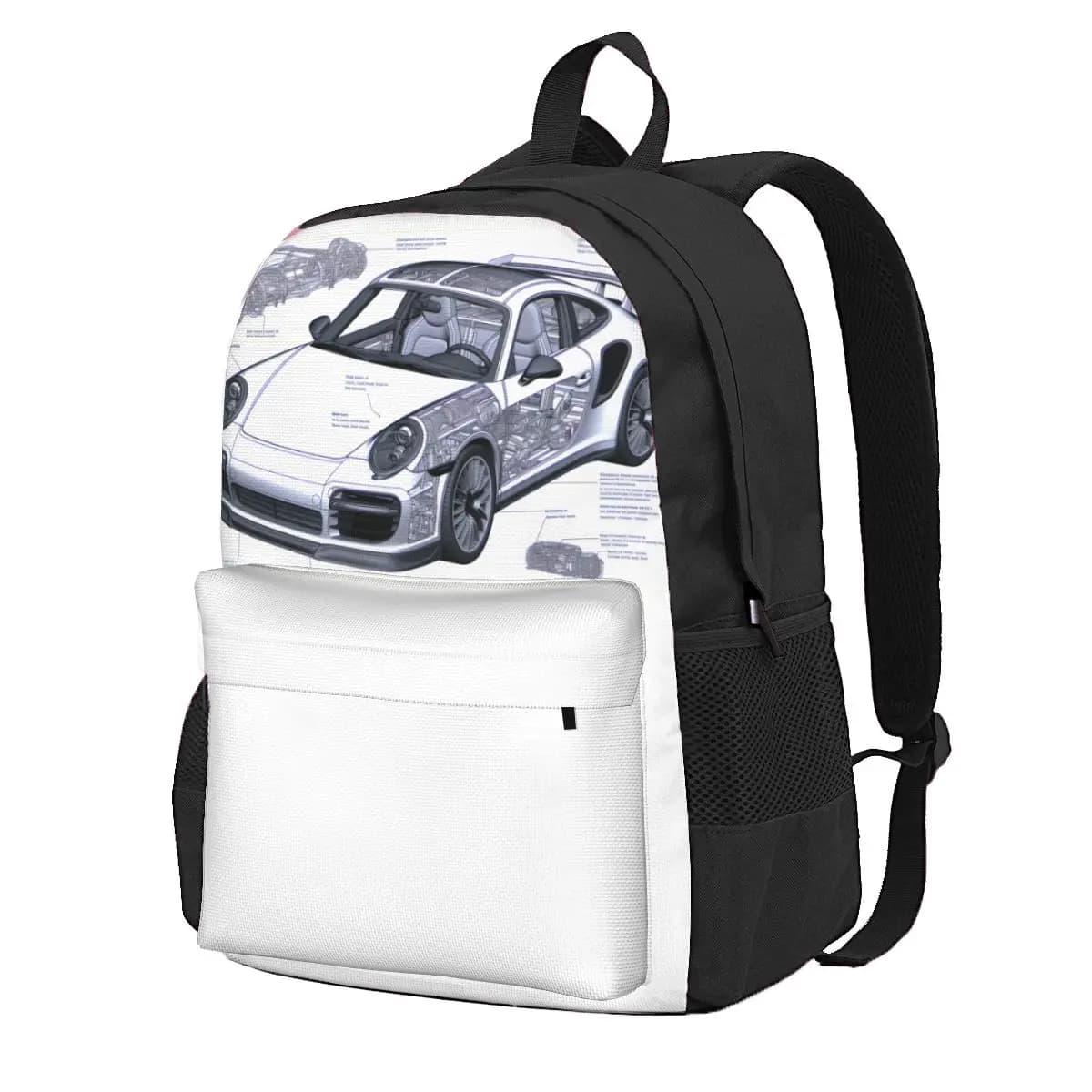 Zwarte rugzak met Porsche auto print (Model: Zwart)
