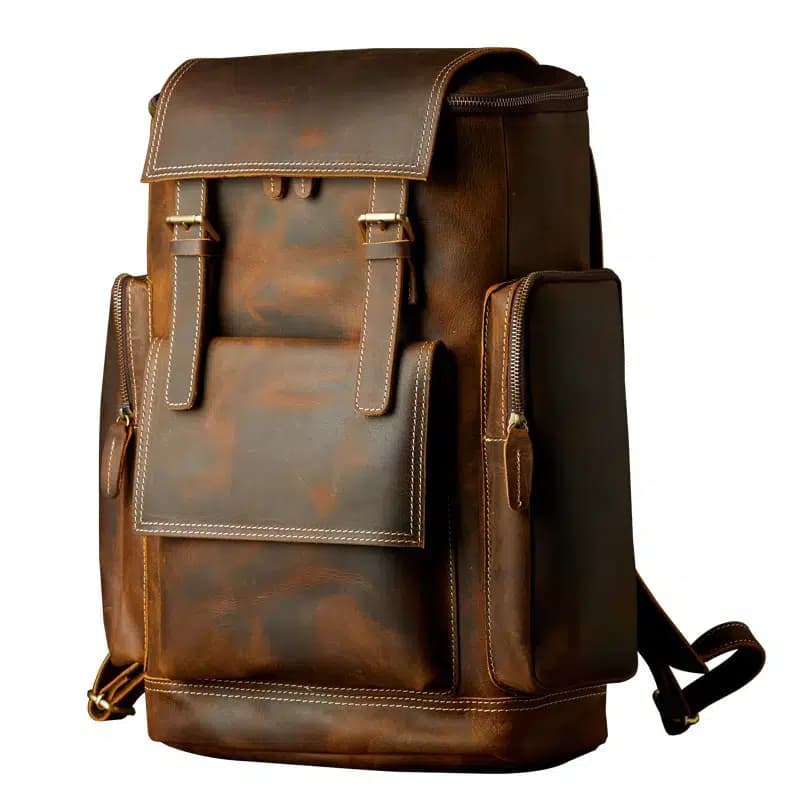 Vintage Leren Rugzak Bruin met Gespen (Model: Bruin)