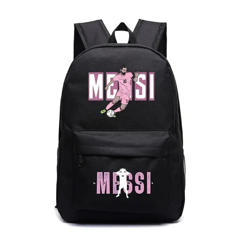 Zwarte rugzak met Messi ontwerp voetbalstijl