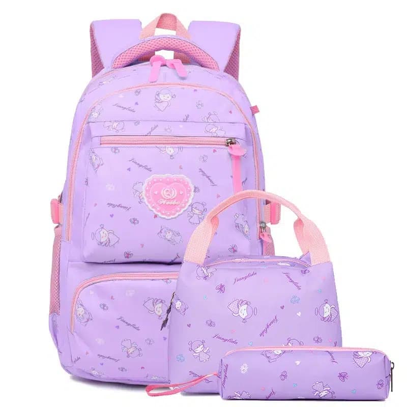 Roze Schoolset met Bloemen en Hart Badge (Kleur: Paars)