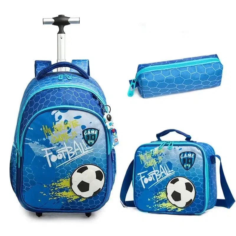3-delige Schooltassenset Voetbal Blauw (Model: Blauw)
