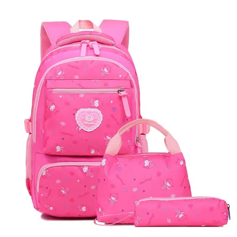 Roze Schoolset met Bloemen en Hart Badge (Kleur: Suikerroze)