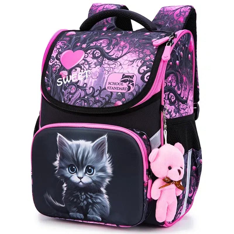 Roze Schoolrugzak met Kat en Teddybeer