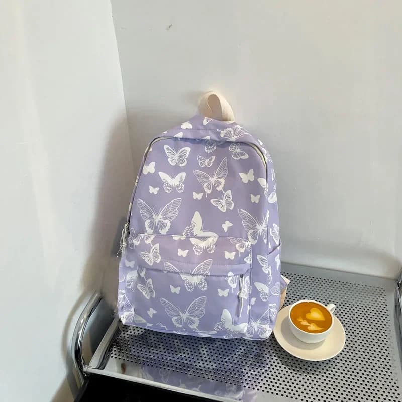 Rugzak met Vlinderprint Lavendel of Wit (Model: Paars)