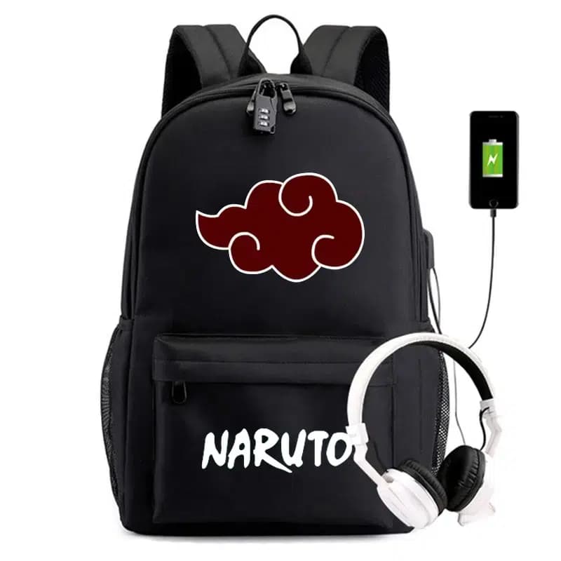 Naruto Rugzak Zwart met Rode Wolk