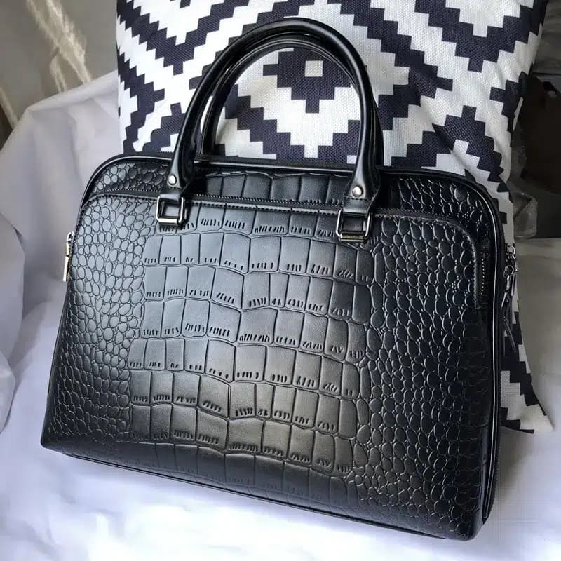 Bordeaux leren tas met krokodillenstructuur (Model: Zwart)
