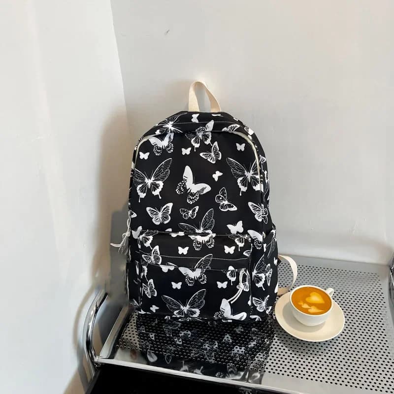 Rugzak met Vlinderprint Lavendel of Wit (Model: Zwart)