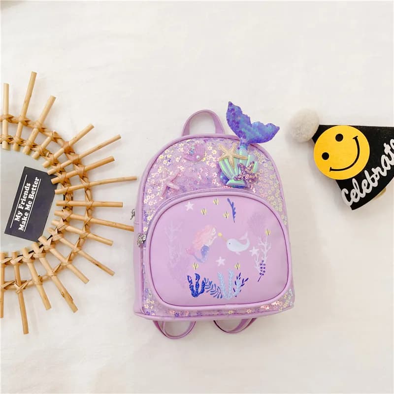 Kinderrugzak met Zeemeerminstaart en Pailletten (Model: Paars)