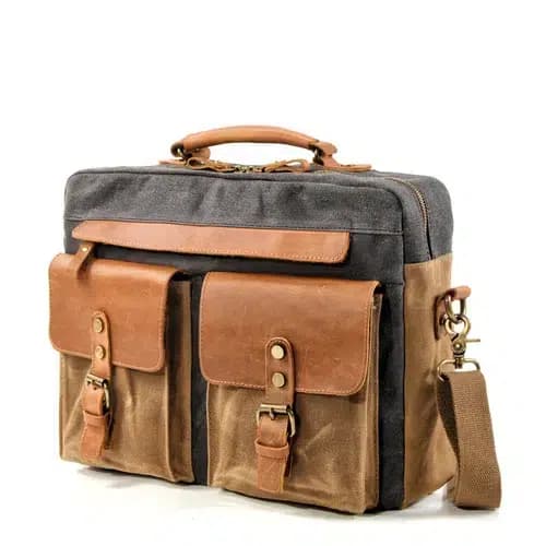 Vintage canvas schoudertas bruin met leer (Kleur: Grijs)