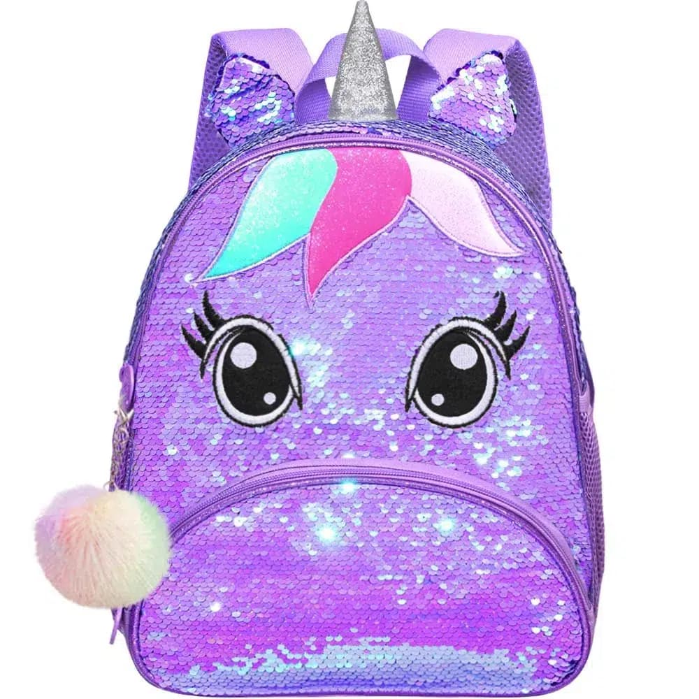 Paarse glitter eenhoorn rugzak voor meisjes (Model: Paars)