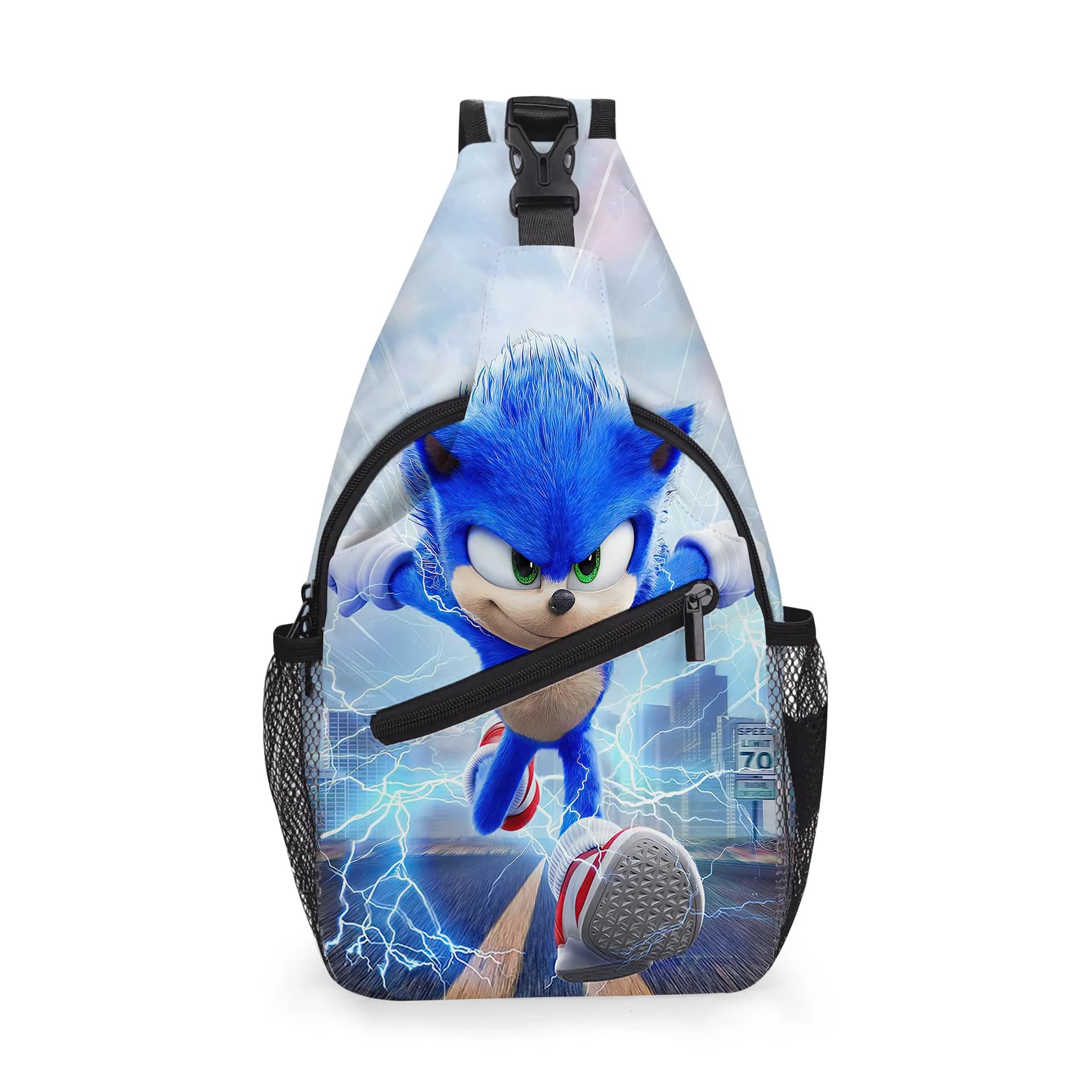Blauwe Sonic Schoudertas met Bliksemontwerp