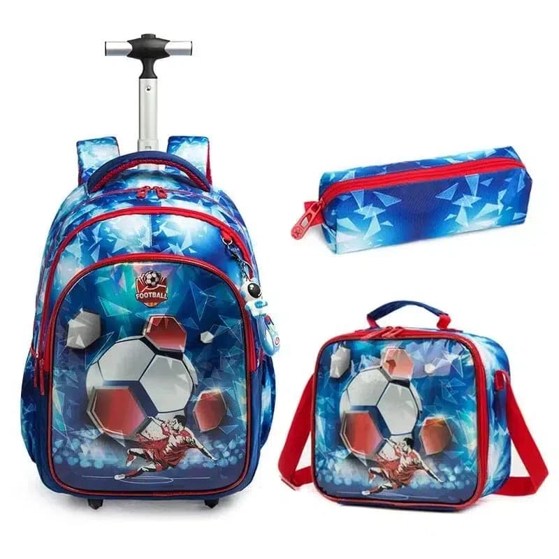 3-delige Schooltassenset Voetbal Blauw (Model: Origineel)