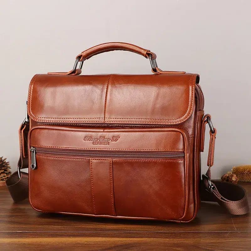 Leren Schoudertas met Ritsvakje (Kleur: Bruin)