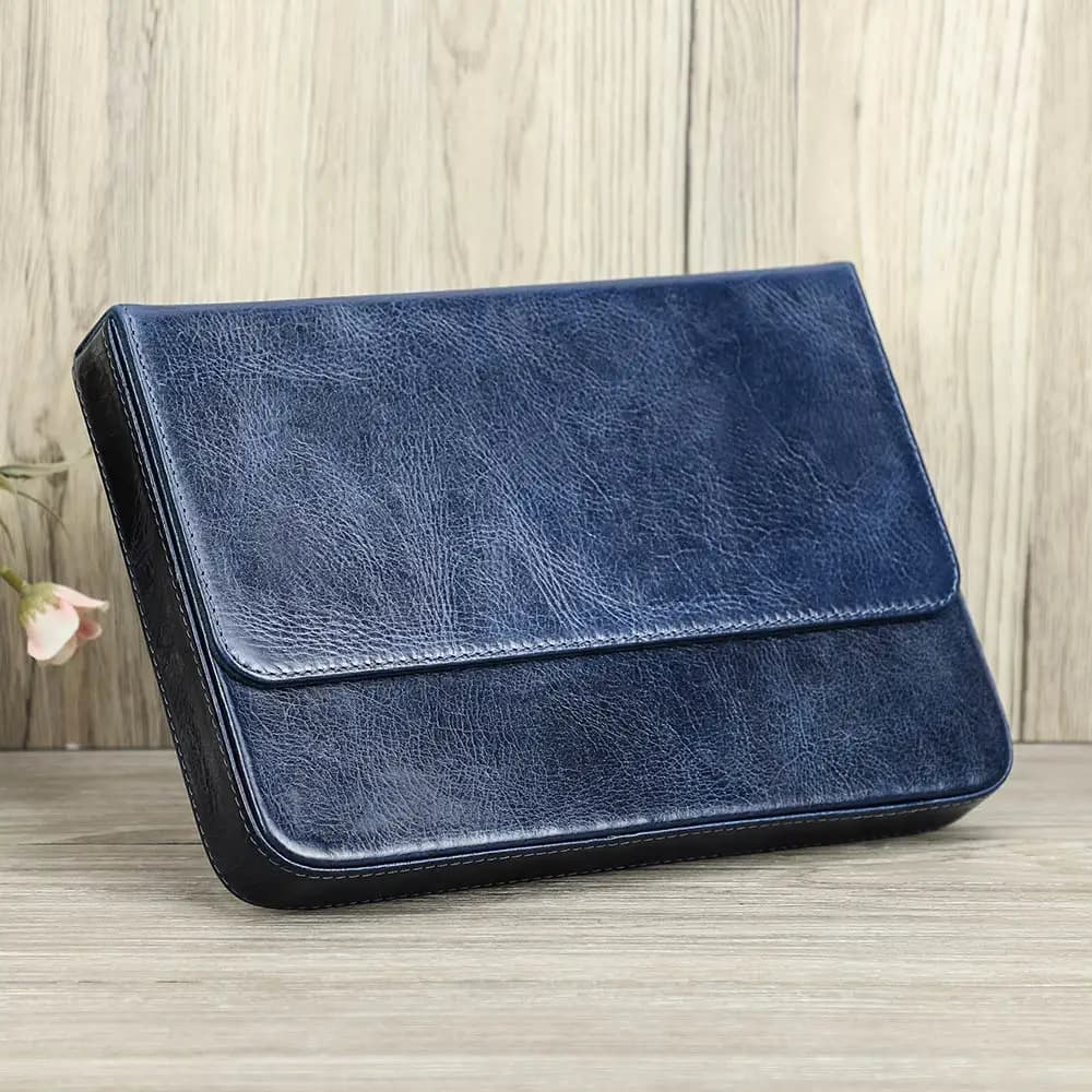 Leren Pennenetui Blauw en Bruin