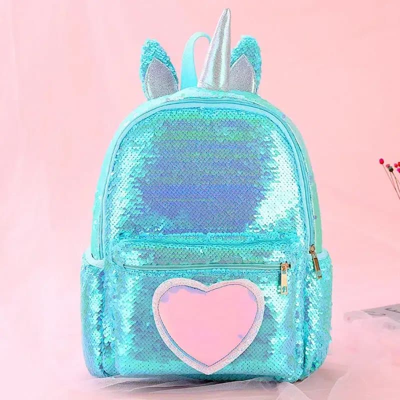 Kinderrugzak met Pailletten en Eenhoorn Design (Model: Blauw)