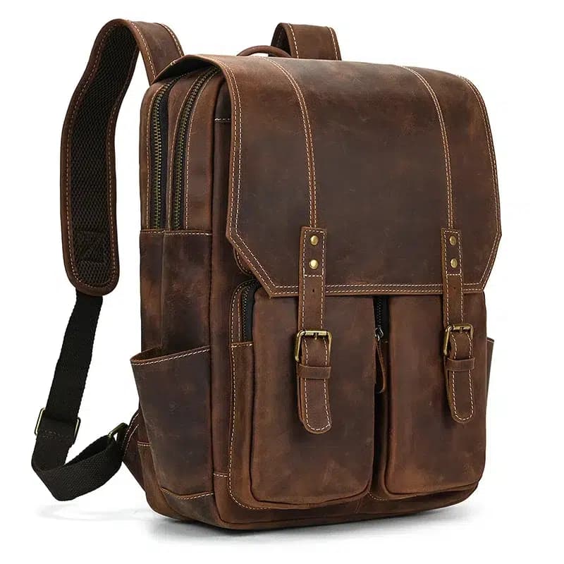 Leren Rugzak Bruin Caramel met Gespen (Model: Bruin)