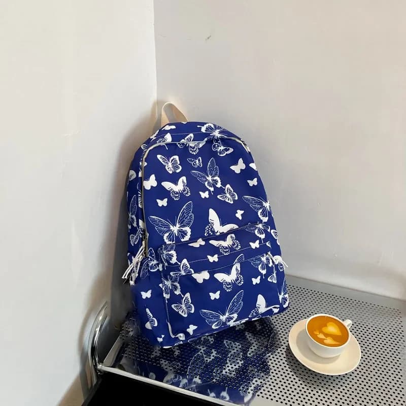 Rugzak met Vlinderprint Lavendel of Wit (Model: Blauw)