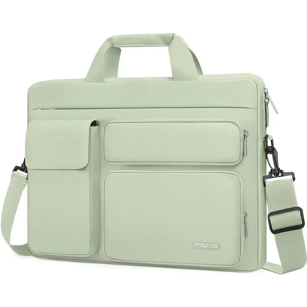 Laptoptas met Schouderriem en Voorvakken (Model: Matgroen, Maat: 43.18 cm)