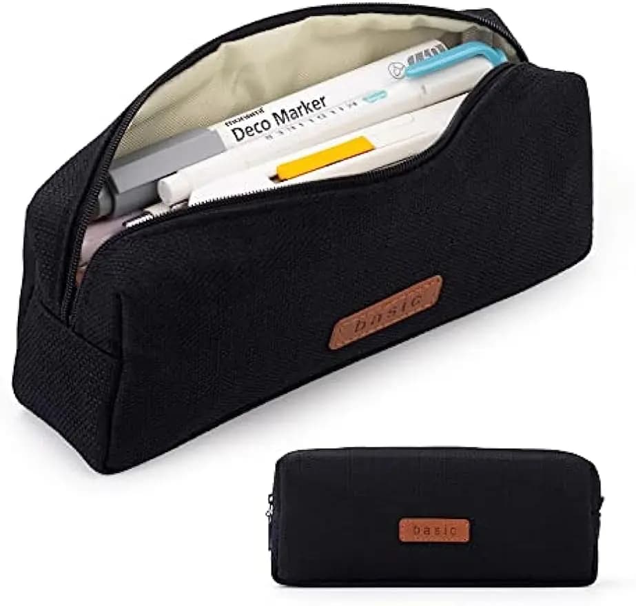 Zwarte rechthoekige etui met leren detail