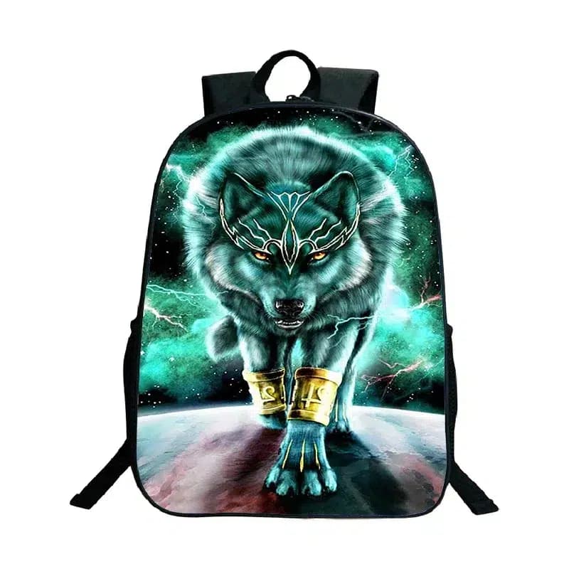 Blauwe Rugzak met Mystieke Wolf Print