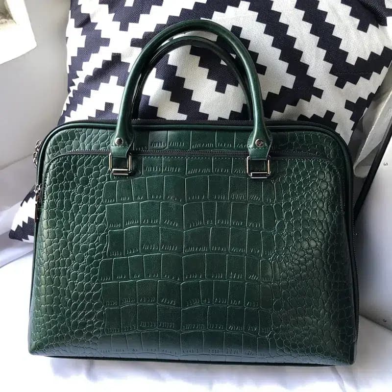 Bordeaux leren tas met krokodillenstructuur (Model: Groen)
